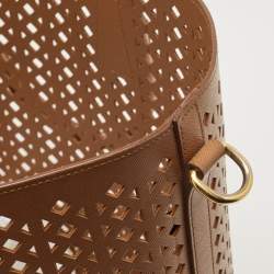 Prada Tan Lasercut Saffiano Leather Open Tote
