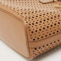 Prada Tan Lasercut Saffiano Leather Open Tote
