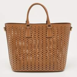 Prada Tan Lasercut Saffiano Leather Open Tote