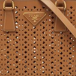 Prada Tan Lasercut Saffiano Leather Open Tote