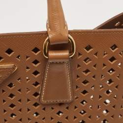 Prada Tan Lasercut Saffiano Leather Open Tote