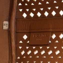 Prada Tan Lasercut Saffiano Leather Open Tote