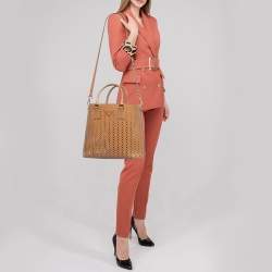 Prada Tan Lasercut Saffiano Leather Open Tote