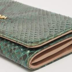 Pre Owned Prada Green/Black Python Flap Continental Wallet
