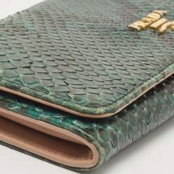 Pre Owned Prada Green/Black Python Flap Continental Wallet