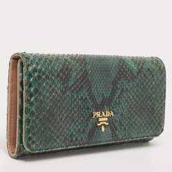 Pre Owned Prada Green/Black Python Flap Continental Wallet