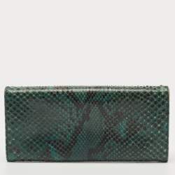 Pre Owned Prada Green/Black Python Flap Continental Wallet