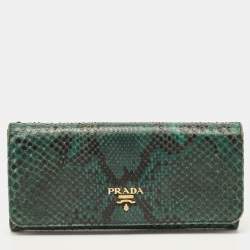 Pre Owned Prada Green/Black Python Flap Continental Wallet