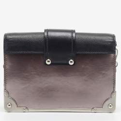 Prada Black/Metallic Saffiano Lux and Patent Leather Cahier Bag