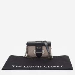 Prada Black/Metallic Saffiano Lux and Patent Leather Cahier Bag