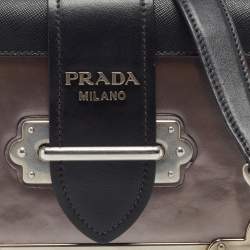 Prada Black/Metallic Saffiano Lux and Patent Leather Cahier Bag