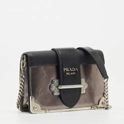 Prada Black/Metallic Saffiano Lux and Patent Leather Cahier Bag