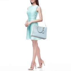 Pre Owned Prada Blue/White Saffiano Lux Leather Open Tote