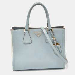 Prada Green Saffiano Cuir Leather Medium Double Tote Bag Prada