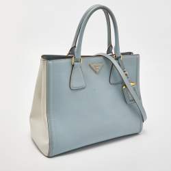 Pre Owned Prada Blue/White Saffiano Lux Leather Open Tote