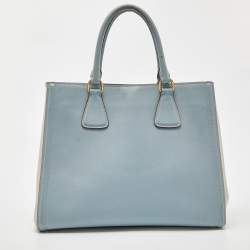 Pre Owned Prada Blue/White Saffiano Lux Leather Open Tote