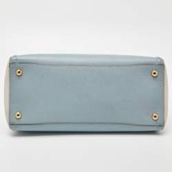 Pre Owned Prada Blue/White Saffiano Lux Leather Open Tote