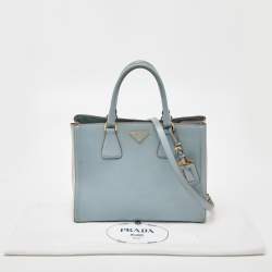 Pre Owned Prada Blue/White Saffiano Lux Leather Open Tote