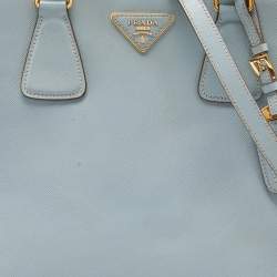 Pre Owned Prada Blue/White Saffiano Lux Leather Open Tote