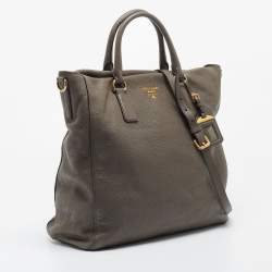 Pre Owned Prada Dark Grey Vitello Diano Leather Shopper Tote