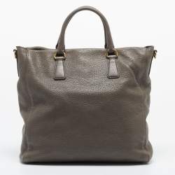 Pre Owned Prada Dark Grey Vitello Diano Leather Shopper Tote