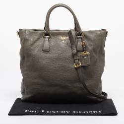 Pre Owned Prada Dark Grey Vitello Diano Leather Shopper Tote
