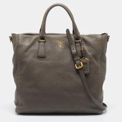 Pre Owned Prada Dark Grey Vitello Diano Leather Shopper Tote