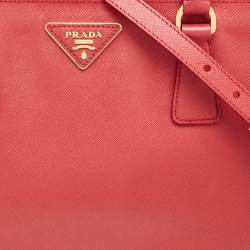 Pre Owned Prada Red Leather Medium Galleria Tote Bag