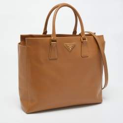 Pre Owned Prada Tan Saffiano Lux Leather Open Tote