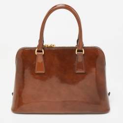 Pre Owned Prada Brown Patent Leather Promenade Satchel