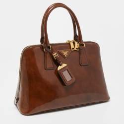 Pre Owned Prada Brown Patent Leather Promenade Satchel