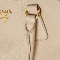 Pre Owned Prada Cream Vitello Daino Leather Zip Bowler Bag