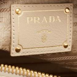 Pre Owned Prada Cream Vitello Daino Leather Zip Bowler Bag