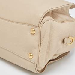 Pre Owned Prada Cream Vitello Daino Leather Zip Bowler Bag