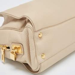 Pre Owned Prada Cream Vitello Daino Leather Zip Bowler Bag