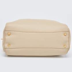 Pre Owned Prada Cream Vitello Daino Leather Zip Bowler Bag
