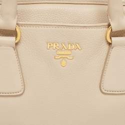 Pre Owned Prada Cream Vitello Daino Leather Zip Bowler Bag