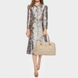 Pre Owned Prada Cream Vitello Daino Leather Zip Bowler Bag