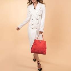 Pre Owned Prada Red Tessuto Nylon City Tote