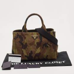 Prada Khaki Green Camouflage Canvas Open Tote