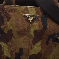 Prada Khaki Green Camouflage Canvas Open Tote