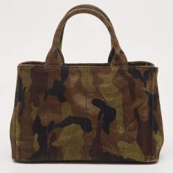 Prada Khaki Green Camouflage Canvas Open Tote