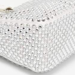Pre Owned Prada White Satin Crystal Embellished Re-Edition 2000 Baguette