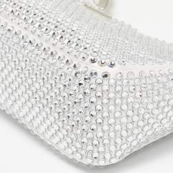 Pre Owned Prada White Satin Crystal Embellished Re-Edition 2000 Baguette