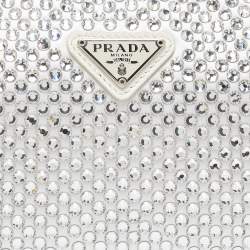 Pre Owned Prada White Satin Crystal Embellished Re-Edition 2000 Baguette