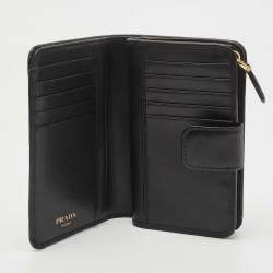 Pre Owned Prada Black Vitello Move Leather French Compact Wallet