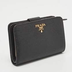 Pre Owned Prada Black Vitello Move Leather French Compact Wallet