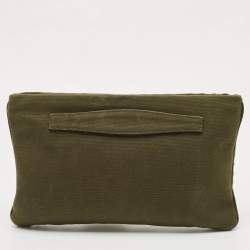 Pre Owned Prada Military Green Canvas Crystal Embellished Zip Pouch