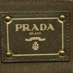 Pre Owned Prada Military Green Canvas Crystal Embellished Zip Pouch