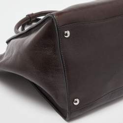 Pre Owned Prada Dark Brown Leather Medium Twin Pocket Double Handle Tote